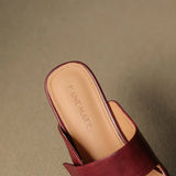 Women’s Leather Square Toe Chunky Heel Mules