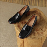 The Square Toe Leather Block Heel Pump