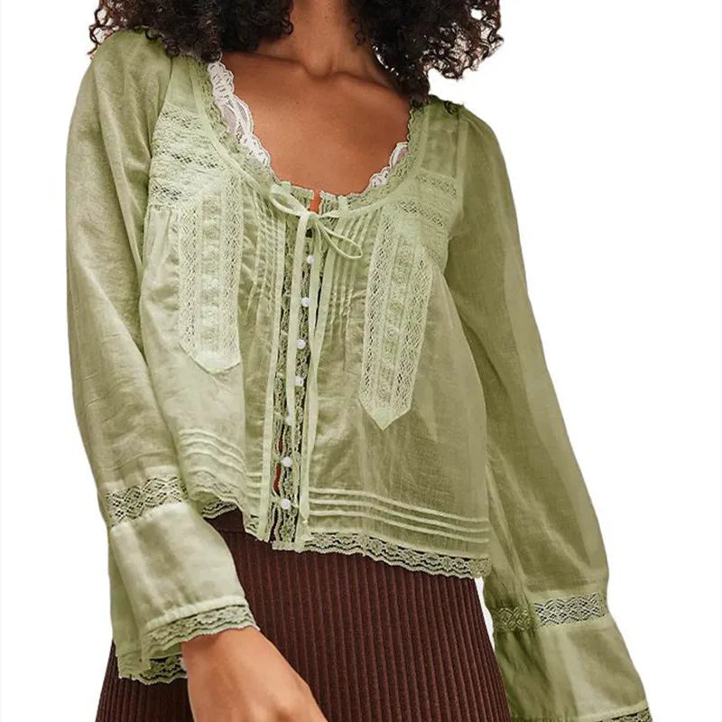 The Lace Trim Tie-Front Blouse