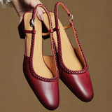 Women's Leather Slingback Heeled Sandals Round Toe