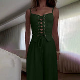 Women’s Lace-Up Top Wide Leg Pants Set