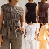 Women’s Ruched Cap Sleeve Peplum Top