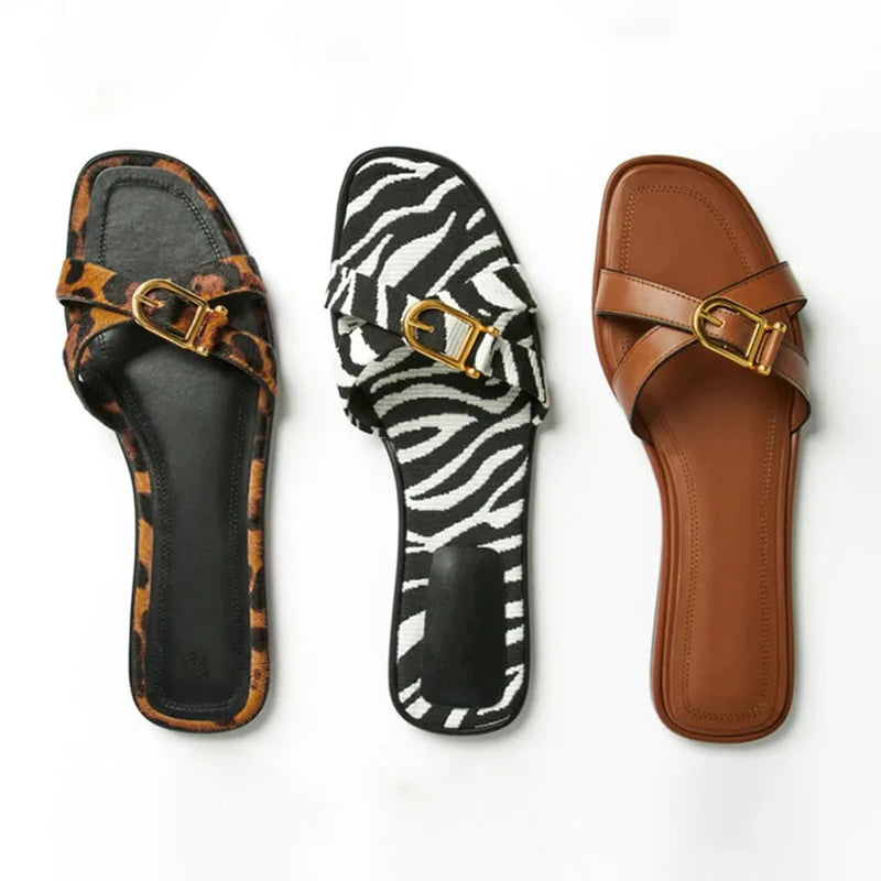 Calvi Italian Leather Cutout Slide Sandal