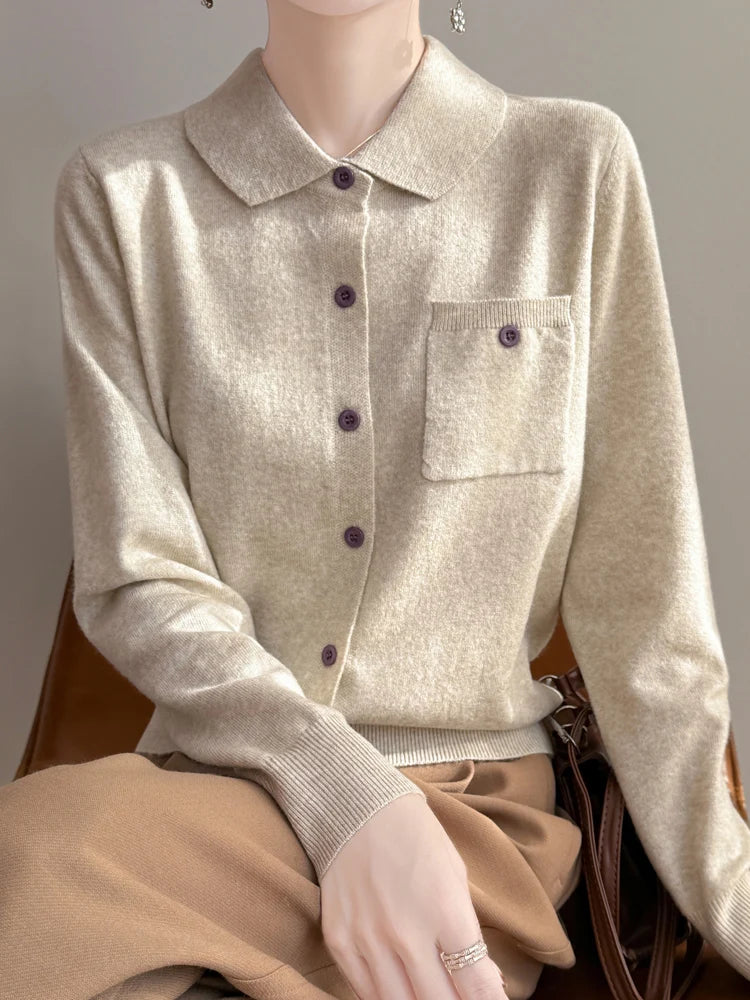 Elara Merino Wool Polo Cardigan