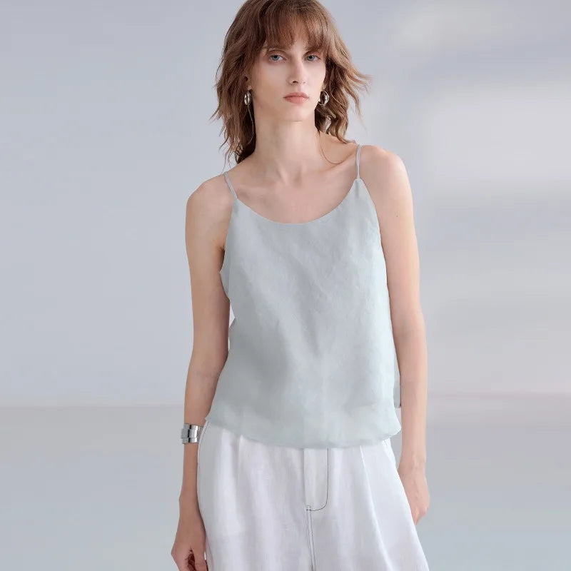 Women's Ramie Camisole Tank Top Backless Loose