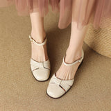 Women’s Leather Braided Ankle Strap Mid Heel Pumps