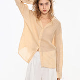 The Collarless Linen V-Neck Shirt