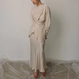 Women's Satin Two Piece Long Skirt Set