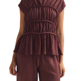 Women’s Ruched Cap Sleeve Peplum Top
