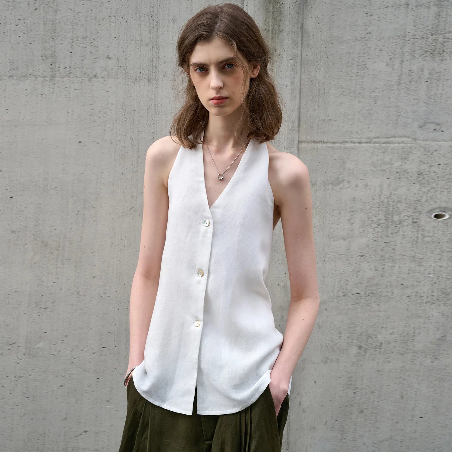 The Halter Linen Waistcoat Top