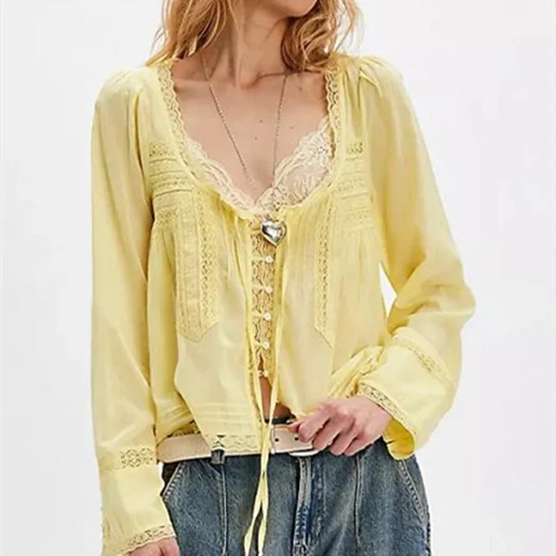 The Lace Trim Tie-Front Blouse