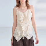 Women's Ramie Cami Tank Top Asymmetrical Ruffle