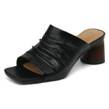 The Ruched Leather Block Heel Mule