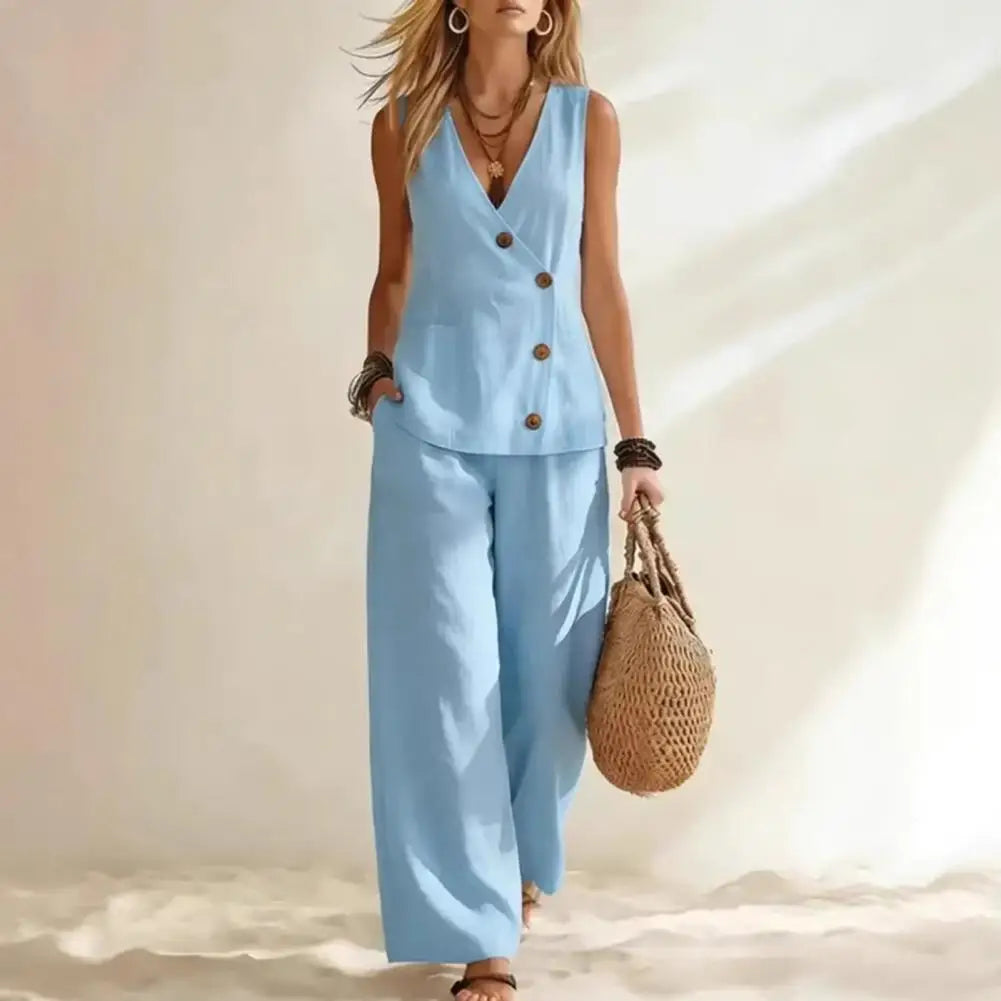 Women's Sleeveless Tank Top Wide Leg Pants Set