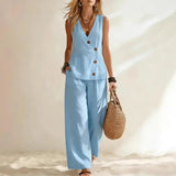 Women's Sleeveless Tank Top Wide Leg Pants Set