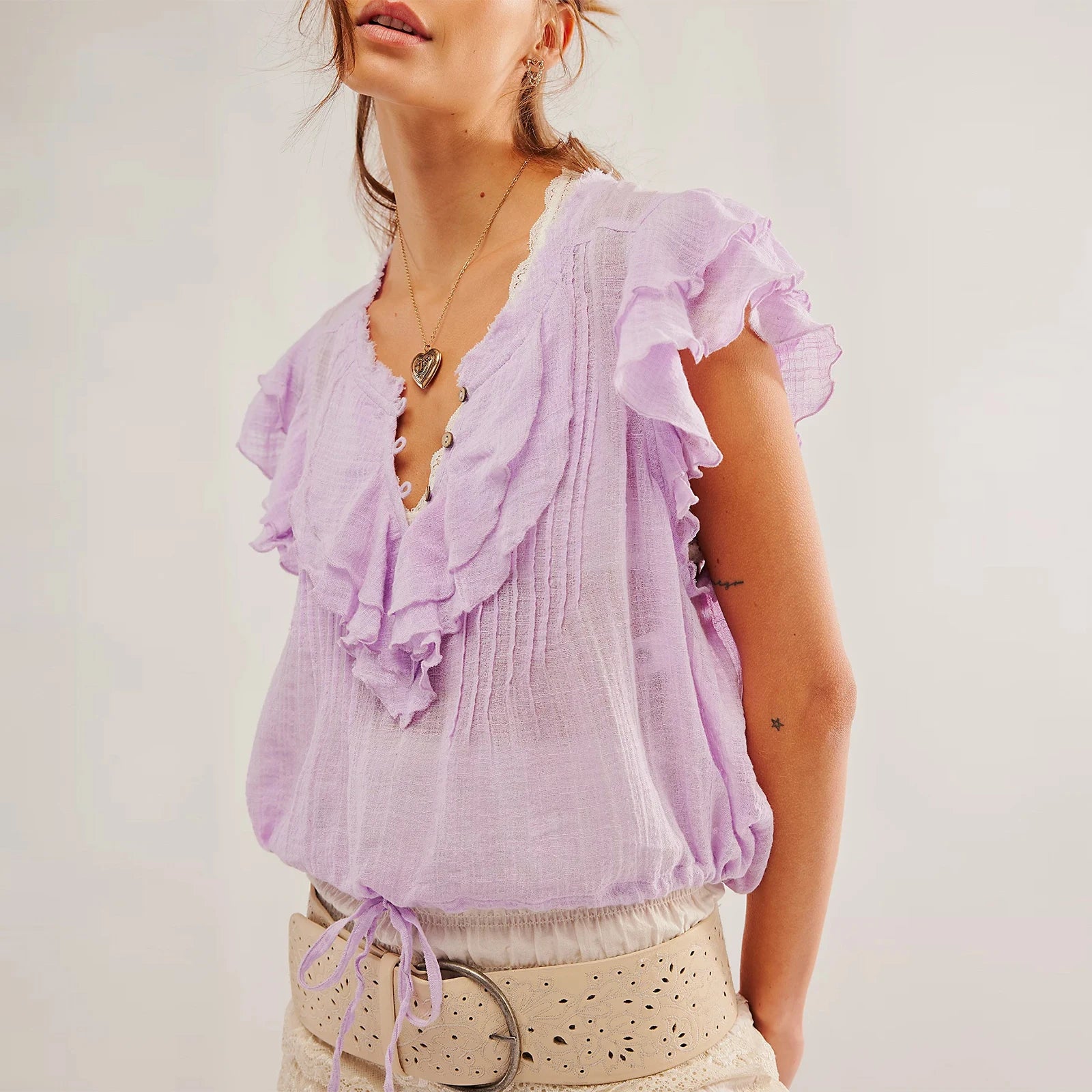 The Ruffle Front Gauze Crop Top