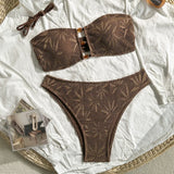 Women's Bandeau Bikini Set Hollow Out Brown