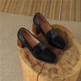The Square Toe Leather Block Heel Pump