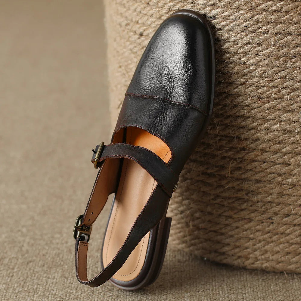 Positano Leather Slingback Flat Sandals