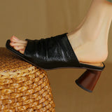 The Ruched Leather Block Heel Mule