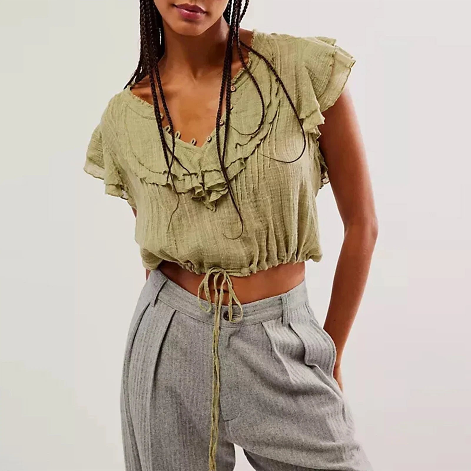 The Ruffle Front Gauze Crop Top