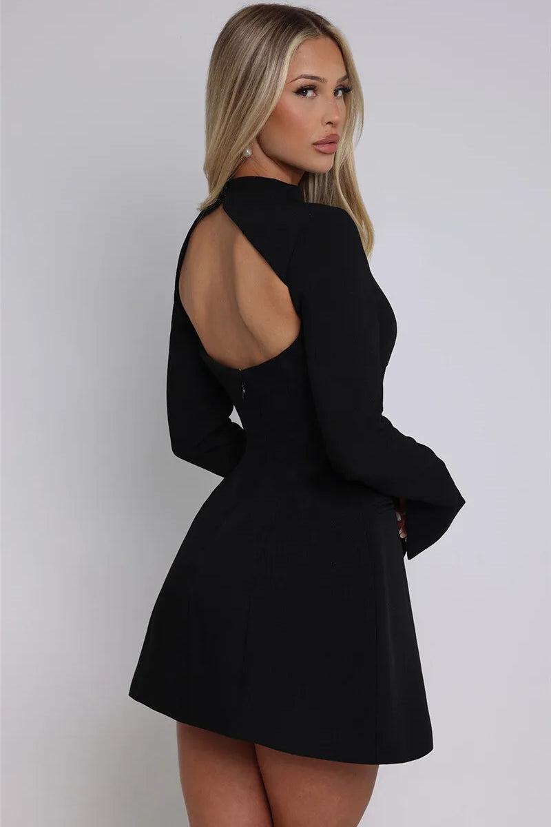 Elara White High Neck Long Sleeve Mini Dress – Lacceti Elara White High Neck Long Sleeve Mini Dress – Lacceti