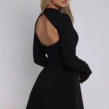 Elara White High Neck Long Sleeve Mini Dress