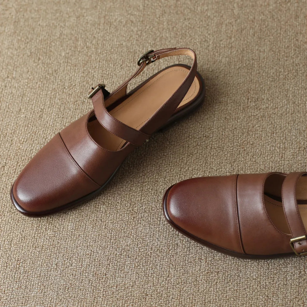 Biarritz Leather Slingback Flat Sandals