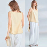 Women's Square Neck Tank Top Ramie Lyocell Loose