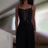 Women’s Lace-Up Top Wide Leg Pants Set