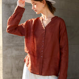 The Collarless Linen V-Neck Shirt