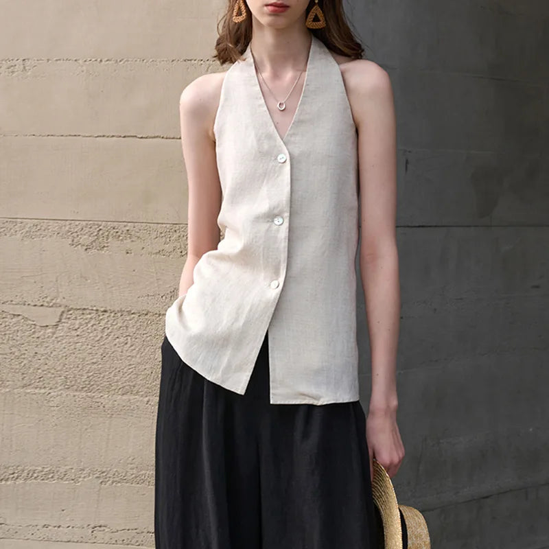 The Halter Linen Waistcoat Top