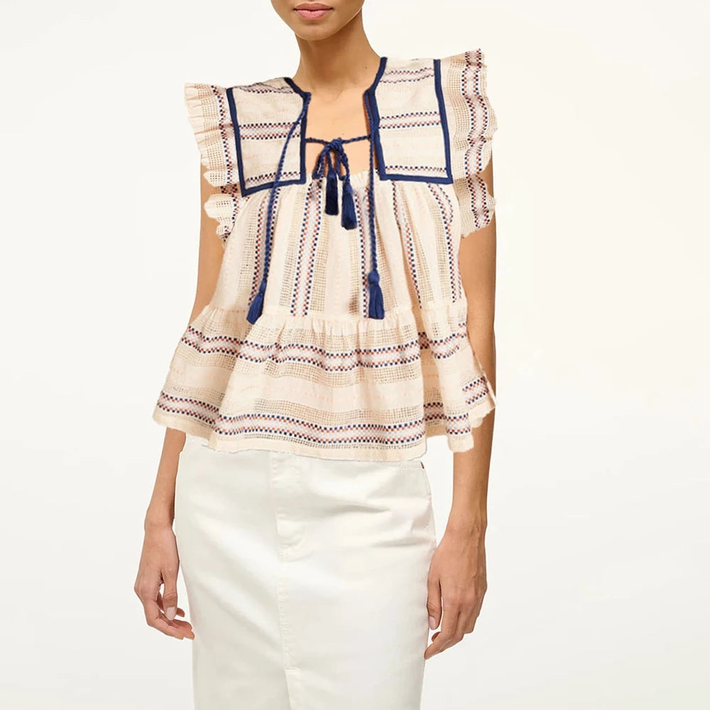 The Paisley Tassel Ruffle Top