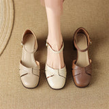 Women’s Leather Braided Ankle Strap Mid Heel Pumps