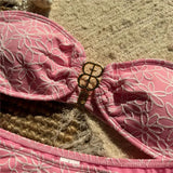 Women's Bandeau Bikini Set Floral Embroidery High Cut