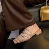Women’s Leather Croc-Embossed Low Heel Mules