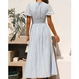 Women's Maxi Sundress V-Neck Puff Sleeve