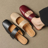 Women’s Leather Square Toe Chunky Heel Mules
