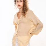 The Collarless Linen V-Neck Shirt
