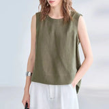 Women's Linen Tank Top Backless Loose Summer