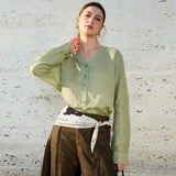 The Collarless Linen V-Neck Shirt