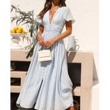Women's Maxi Sundress V-Neck Puff Sleeve