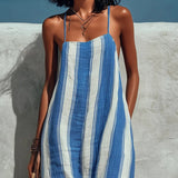 Women's Halter Wide Leg Jumpsuit Stripe Sleeveless