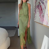 The Halter Lace Inset Midi Dress