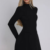 Elara White High Neck Long Sleeve Mini Dress
