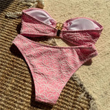 Women's Bandeau Bikini Set Floral Embroidery High Cut