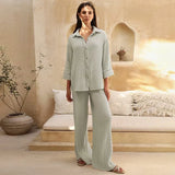 Women's Cotton Gauze Blouse Loose Long Sleeve