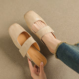 Women’s Leather Square Toe Chunky Heel Mules