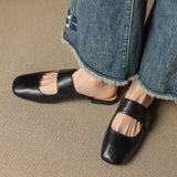 Women’s Leather Square Toe Chunky Heel Mules