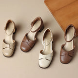 Women’s Leather Braided Ankle Strap Mid Heel Pumps